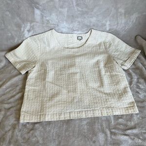 Movint New York Cream textured Cotton Top w Button-down Back